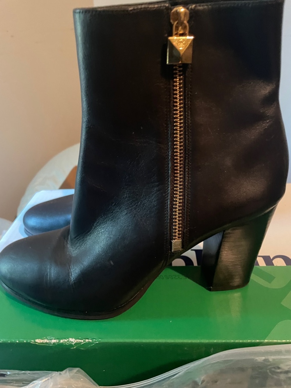 Michael Kors Black Leather Mid-Calf Ankle Boots with Side Zip - Picture 2 of 4